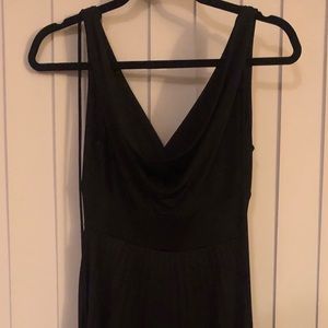 all black silky pleated dress